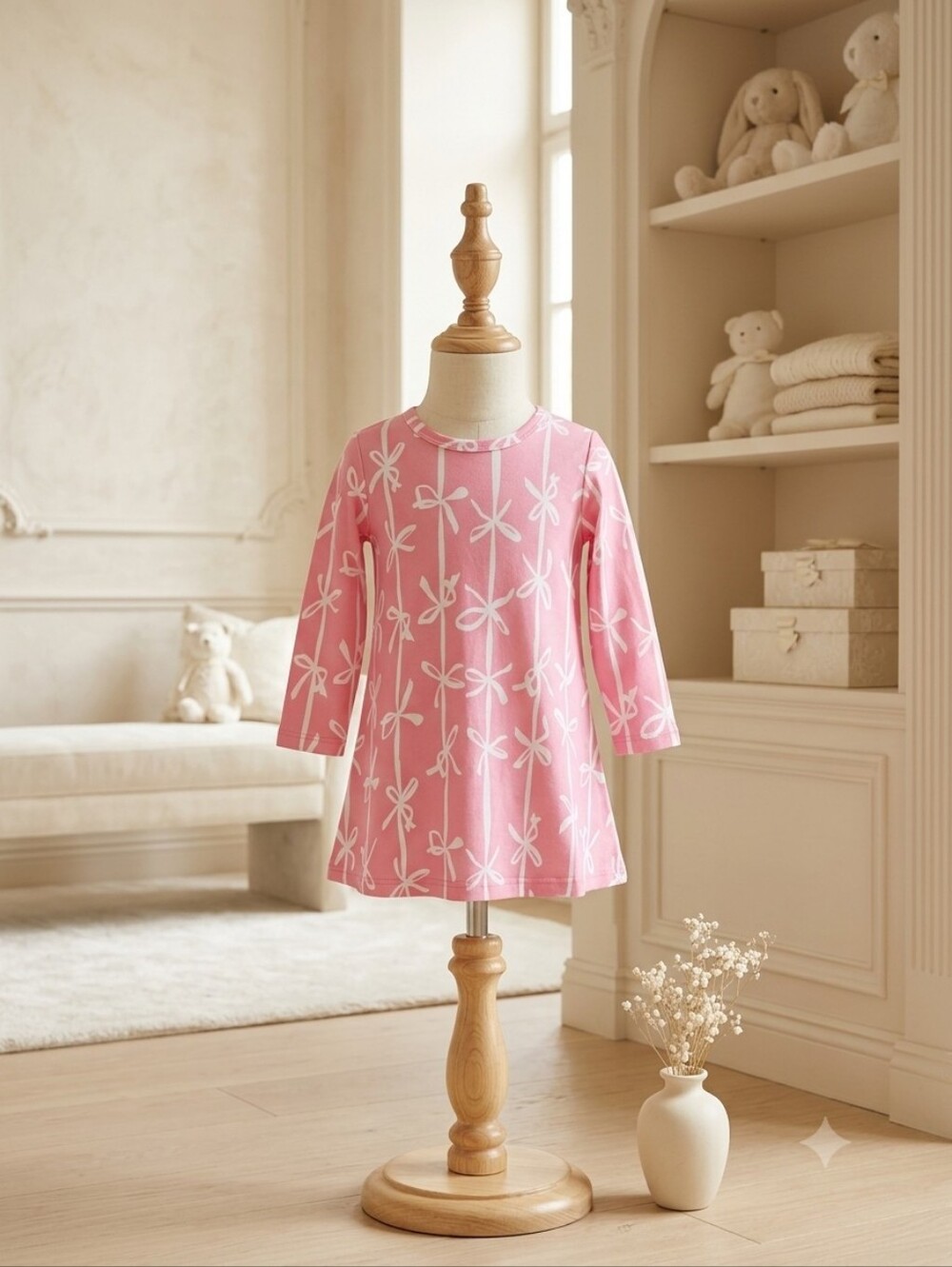 The Beaufort Bonnet Company Pink & White Bow Dress 2T